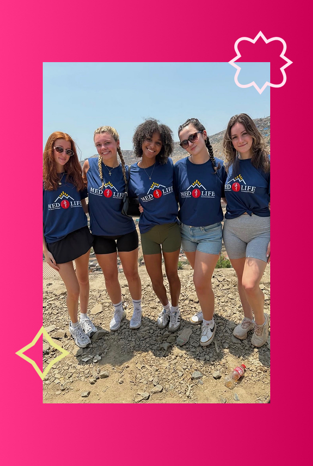 Sisters in MedLife shirt outside posing for a photo