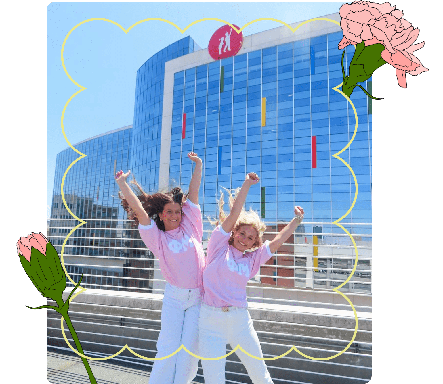 PMU-sisters-cheering-outside-charity-building-childrens-miracle-network-large@2x